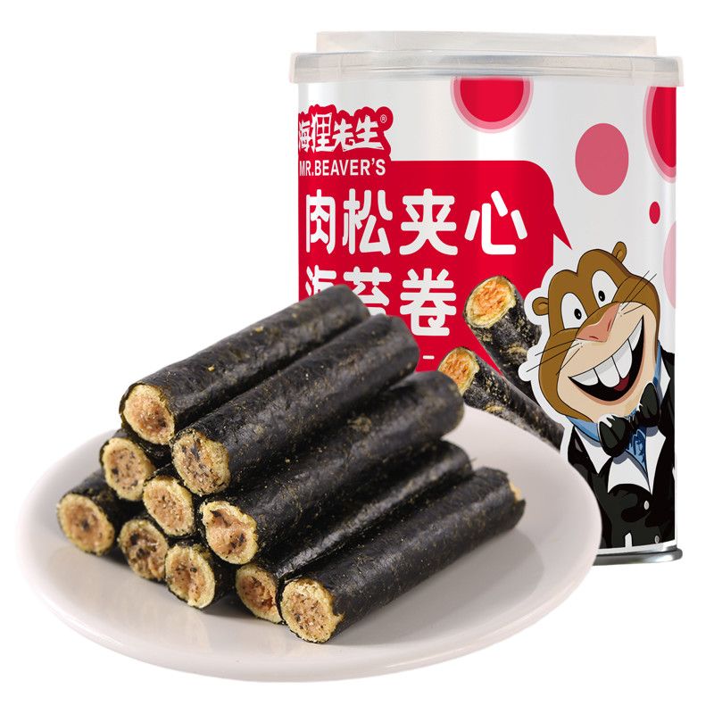 满4罐送夹心海苔 海狸先生海苔肉松卷海苔蛋卷零食100g 1罐 虎窝拼