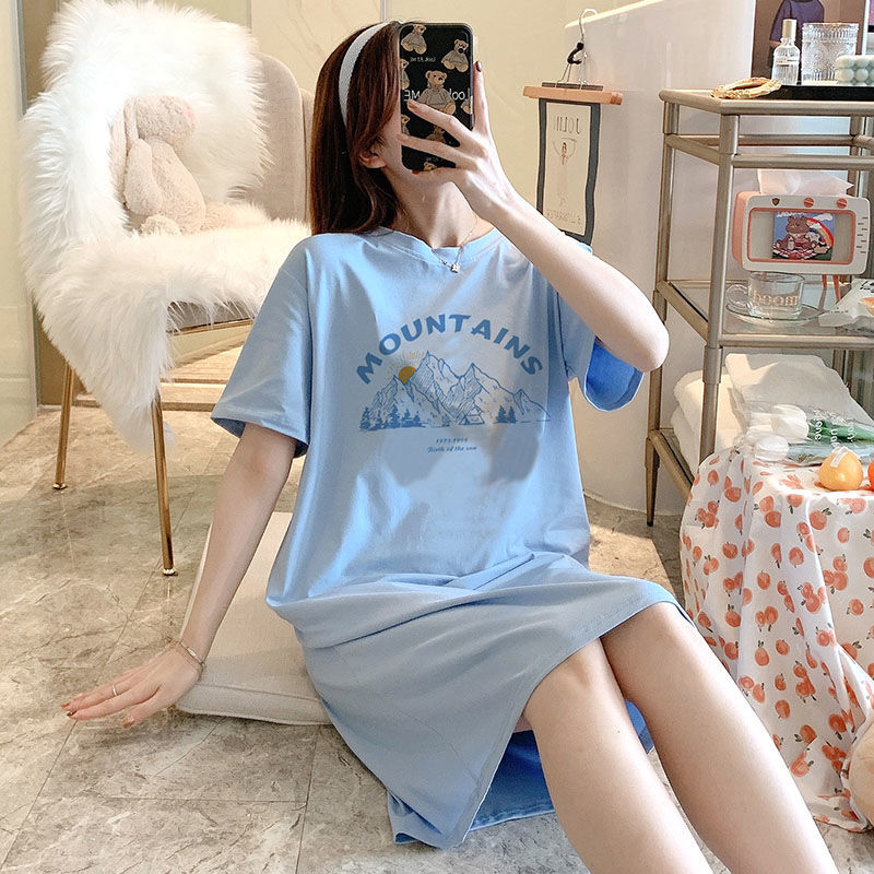 100% cotton pure cotton nightdress female summer short-sleeved student cute plus size high-end pajamas female cotton spring and autumn