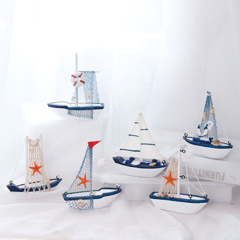 地中海一帆风顺船模型桌面摆件 木质帆船工艺品家居装饰品小摆设