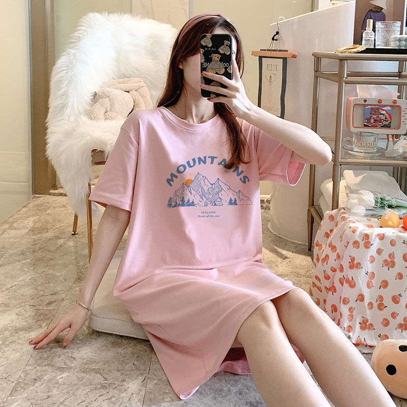 100% cotton pure cotton nightdress female summer short-sleeved student cute plus size high-end pajamas female cotton spring and autumn