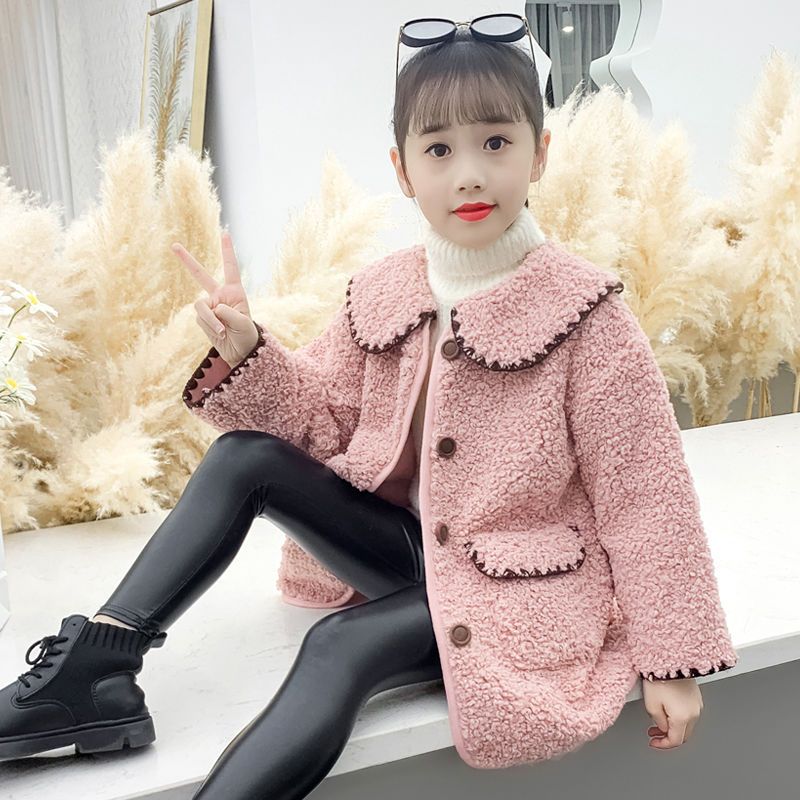 女童外套羊羔毛洋氣小香風大衣2022春秋冬新款中大童加厚毛毛衣