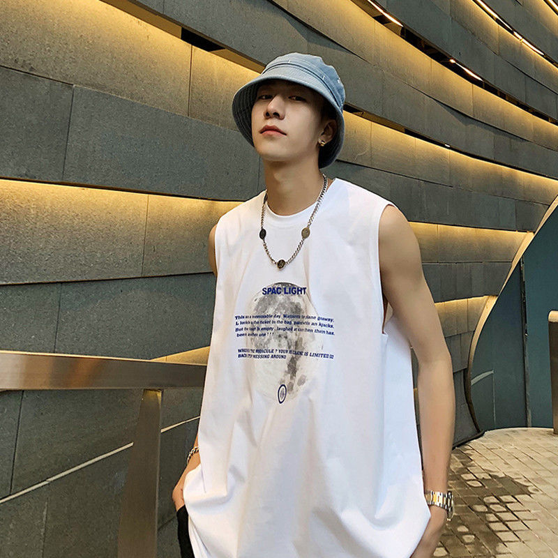 Summer Hong Kong style vest, men's fashion brand, personal trend, khaki, Korean versatile, loose and thin sports sleeveless T-shirt