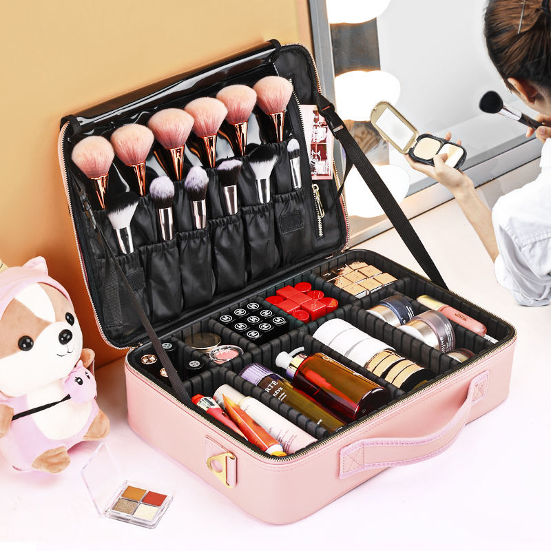 化妆品收纳包大容量便携跟妆护肤纹绣美甲化妆箱韩国可爱粉色少女
