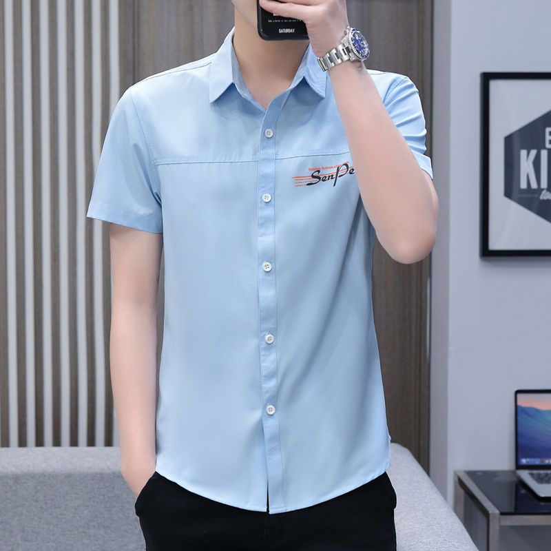 Ice silk new short-sleeved shirt men's summer Korean style trendy pocket shirt casual men's thin section half-sleeved top clothes