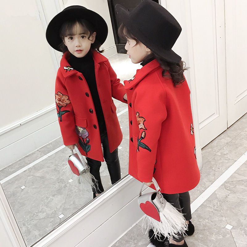 Girls' tweed coat autumn winter dress 2021 new Korean Princess Little Girl woollen coat children's western winter dress