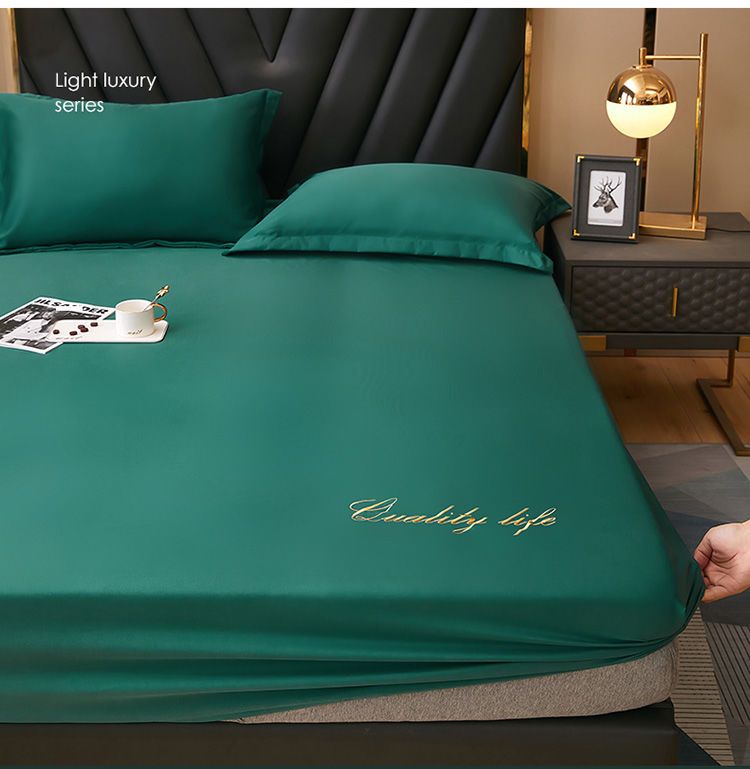 32度绣花床笠床罩全包防滑床垫套子纯色床套子防水床罩保护套床单
