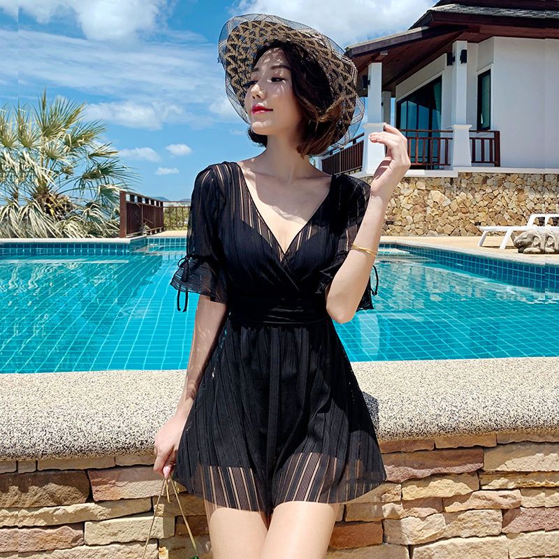 Swimsuit women's  new hot style conservative one-piece cover belly slim Korean ins wind fairy fan hot spring swimsuit