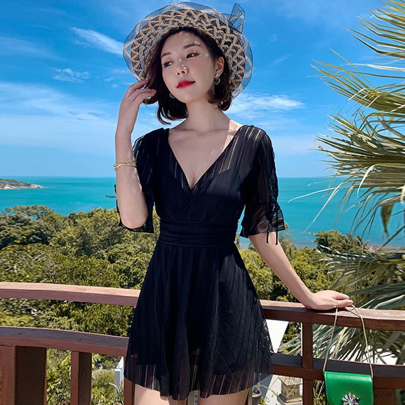 Swimsuit women's  new hot style conservative one-piece cover belly slim Korean ins wind fairy fan hot spring swimsuit