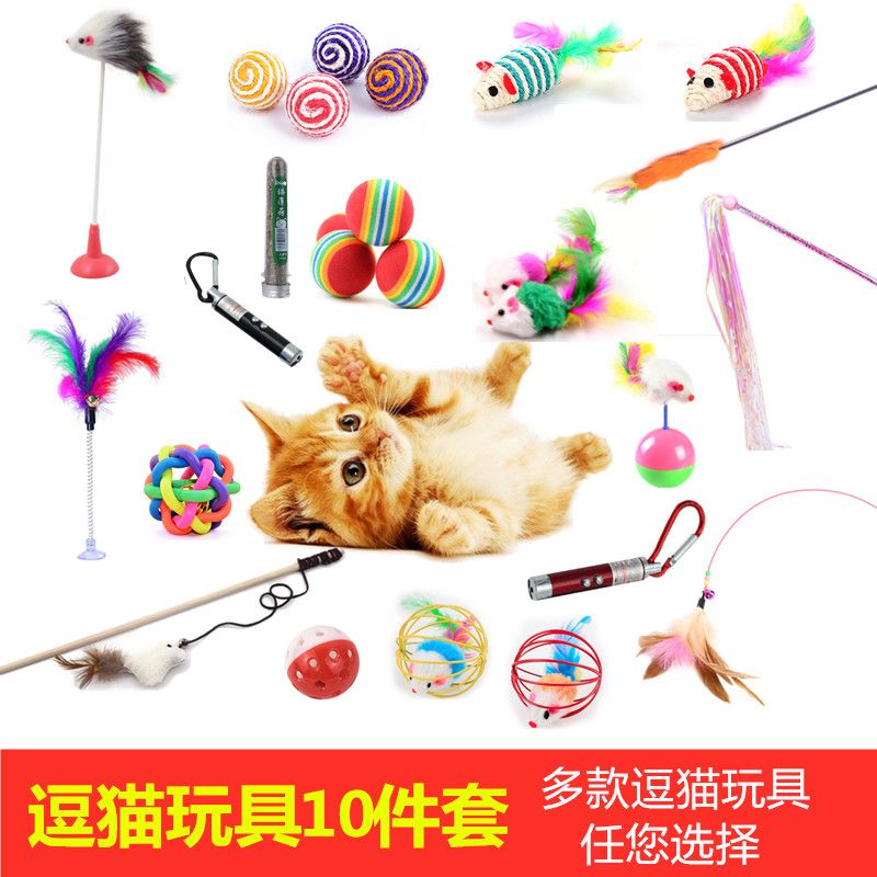 Cat Toy Set Self Hi Laser Teasing Cat Stick Mint Fish Tumbler Mouse Relieving Pussy Kitten Pet Supplies