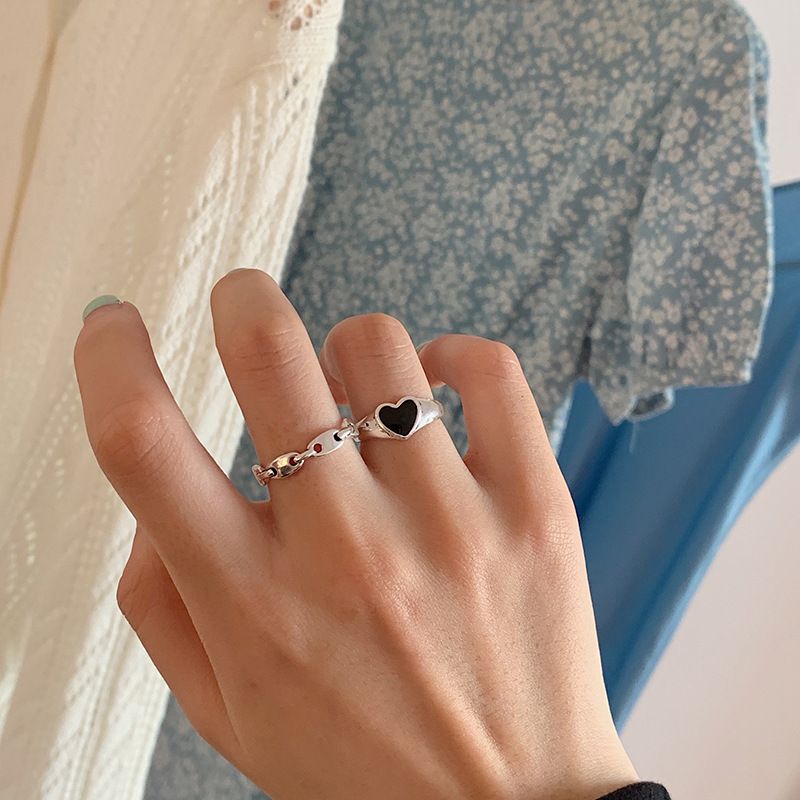网红戒指爱心链条扣戒指女时尚个性小众设计ins潮高级感开口指环