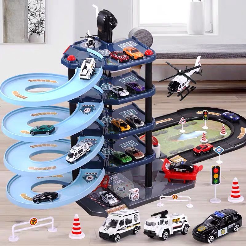 轨道车停车场玩具车小汽车套装各类车消防警察3-4岁儿童6益智男孩