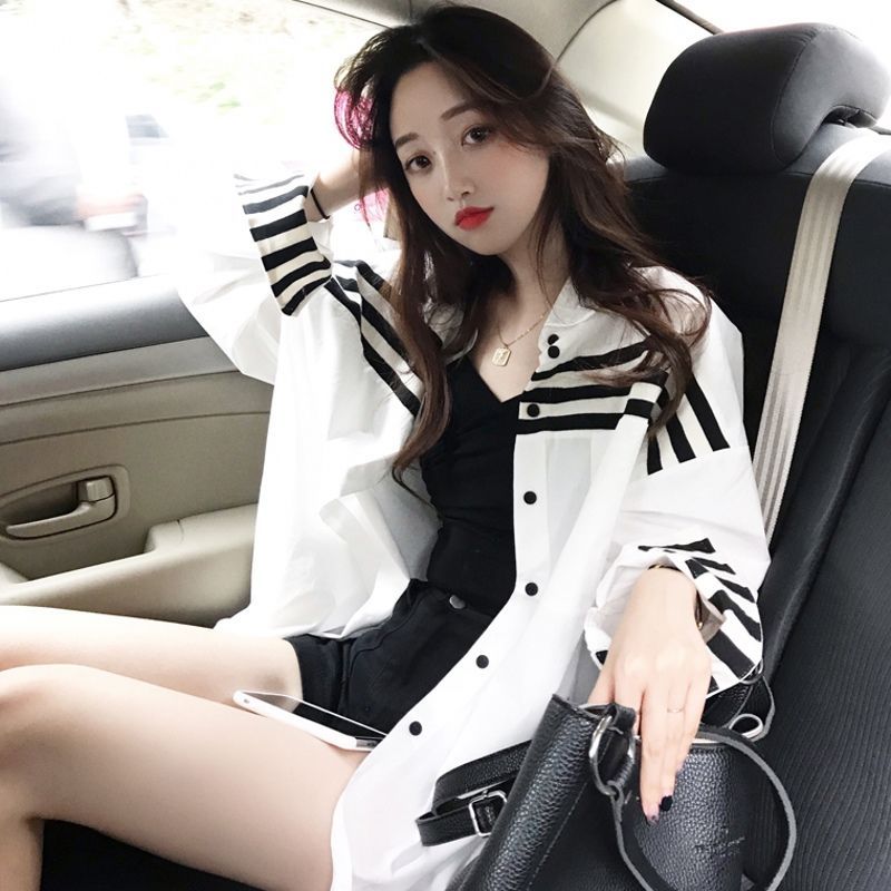  Summer Thin Korean Version Sunscreen Shirt Jacket Female Student Mid-length Long-sleeved Shirt Loose Versatile Top