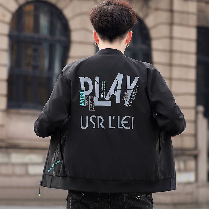 Jacket Men's 2022 New Spring and Autumn Korean Style Teen Casual Stand Collar Jacket Large Size Slim Printed Jacket