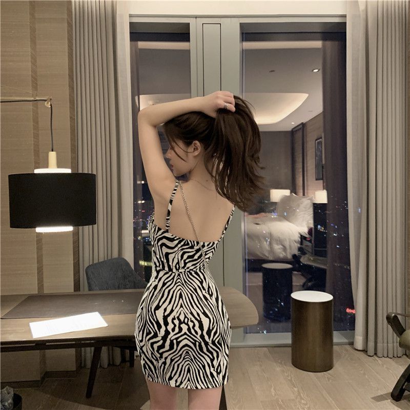 [Buy one get one free] Suspender skirt zebra print dress female careful machine tight bag hip skirt sexy summer skirt