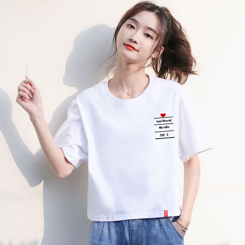 White t-shirt women's short section loose summer all-match short short-sleeved student niche chic high-waisted top t-shirt ins