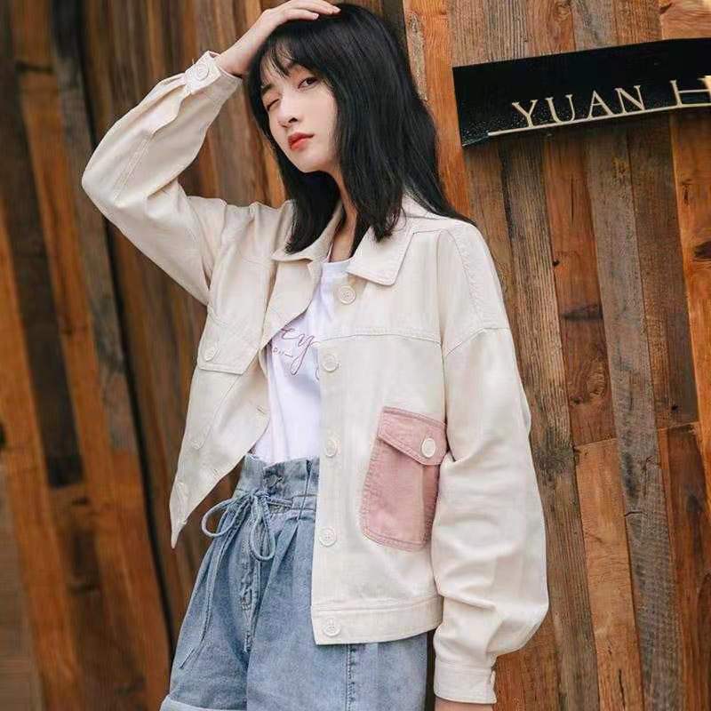 Short denim jacket women's 2022 new small college students spring and autumn loose Japanese and Korean version of the college style ins