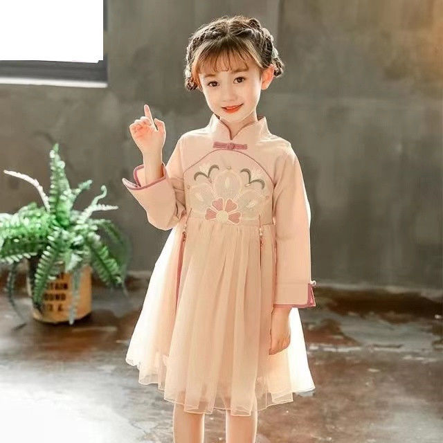 女童连衣裙春装新款中大童洋气裙子中国风长袖儿童春秋汉服公主裙