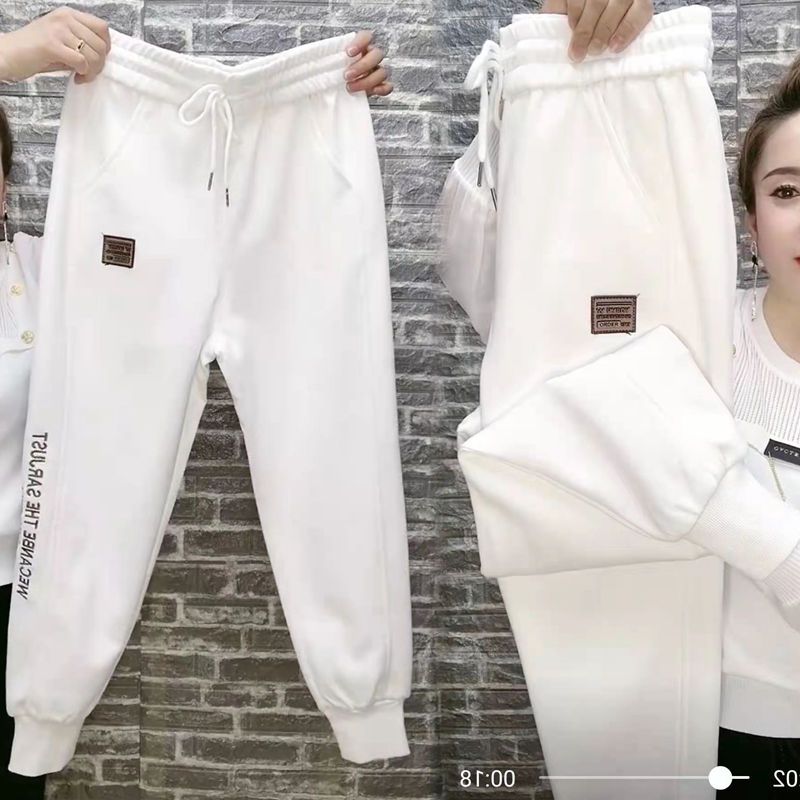 白色卫裤女束脚2021新款冬款欧洲站网红休闲裤ins潮牌运动裤子