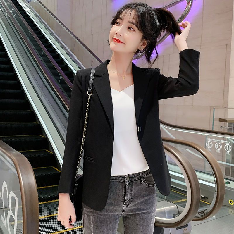 High-end black suit jacket female spring and autumn all-match 2023 new Korean version small man short net red suit jacket