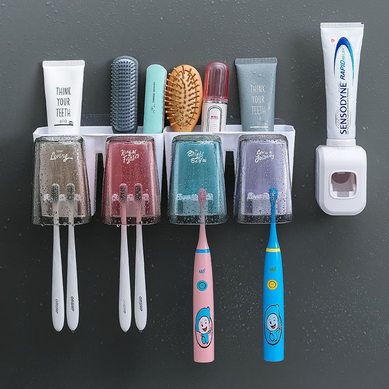 牙刷置物架免打孔漱口杯刷牙杯子卫生间挤牙膏神器牙刷杯牙杯套装