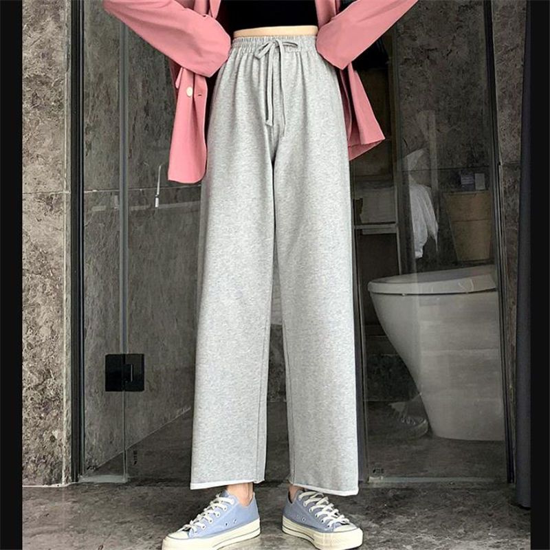 Sports straight pants women's small nine points Korean version spring and autumn look thin loose wide-leg students high waist drape casual pants