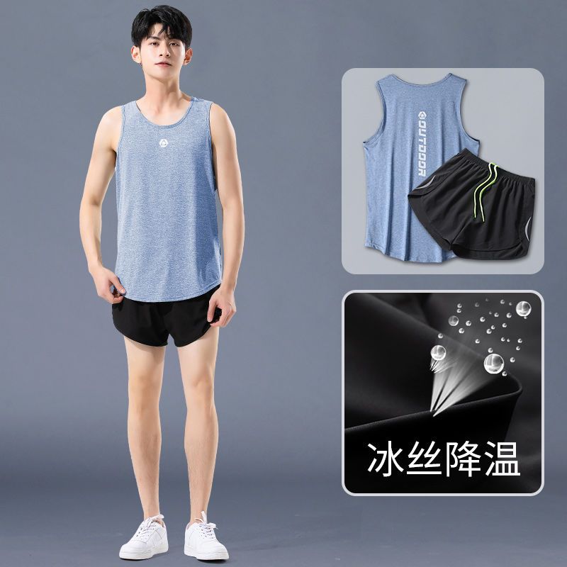 健身衣服男馬拉松運動套裝籃球背心跑步田徑訓練夏季速干無袖裝備