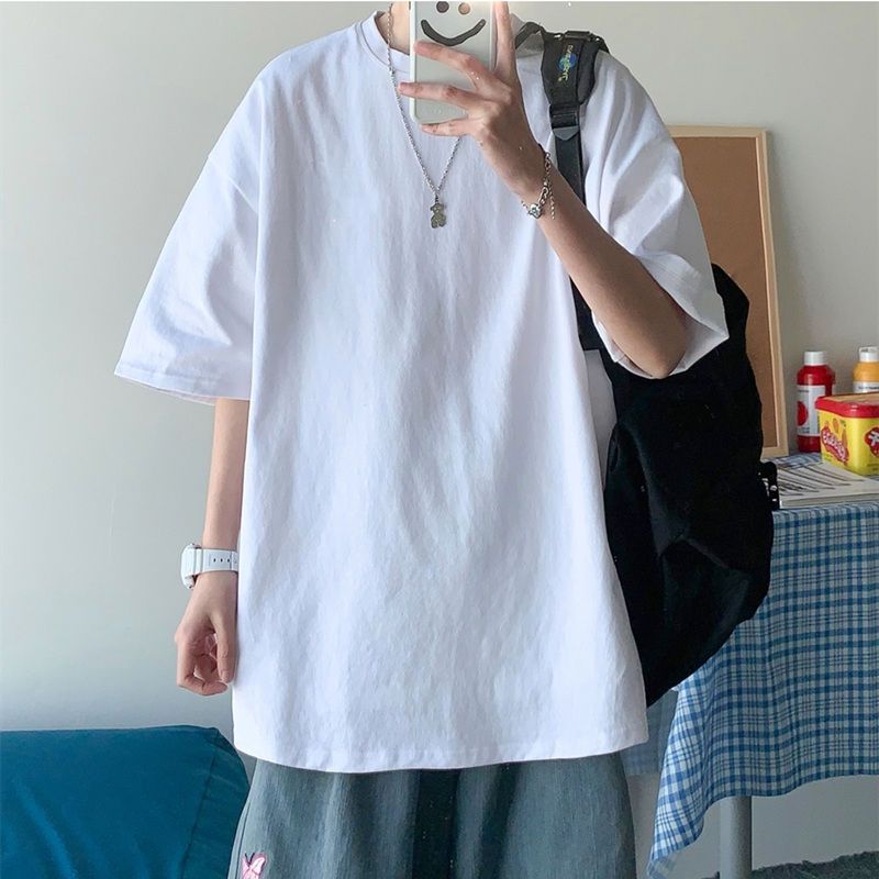 Cotton short-sleeved t-shirt male students Korean version of the trend loose all-match handsome summer ins top T-shirt bottoming shirt
