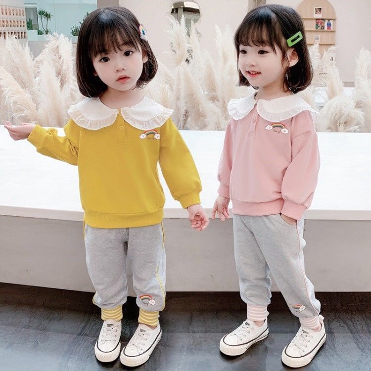 女童套裝2021新款網紅洋氣兒童裝春裝女寶寶春秋季韓版時髦兩件套