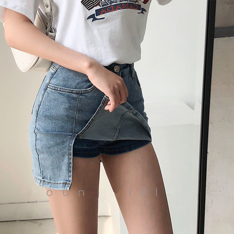  spring and summer new European and American style high waist sexy unilateral slit anti-light package hip denim skirt skirt trendy