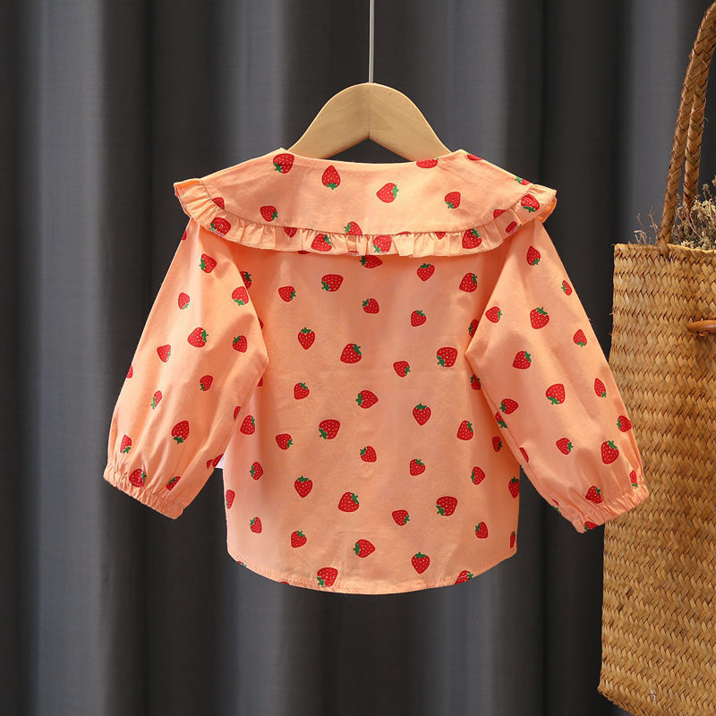 女童衬衫春装女宝宝草莓长袖娃娃衫春天洋气衣服小女孩衬衣
