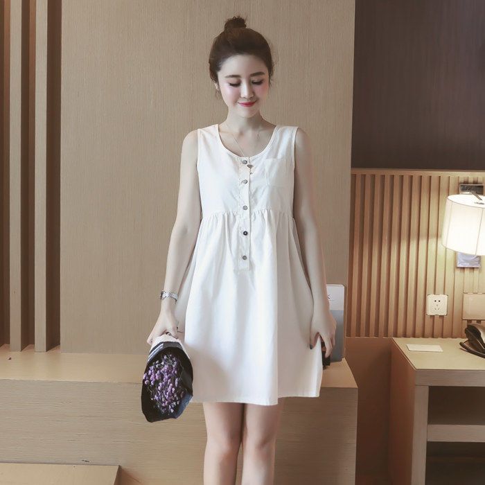 Small fresh cotton and linen skirt mid-length sleeveless doll skirt female Korean version loose vest skirt suspender dress trendy