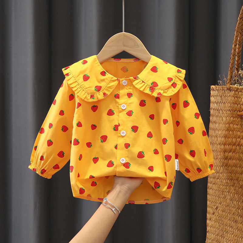 女童衬衫春装女宝宝草莓长袖娃娃衫春天洋气衣服小女孩衬衣