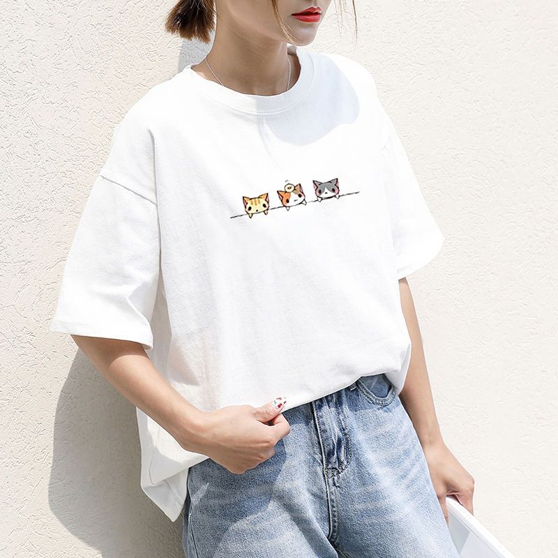White T-shirt women's short-sleeved cotton 2023 Korean version of the new spring and summer all-match loose plus-size student half-sleeved top trend