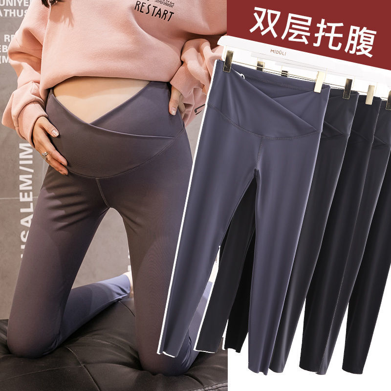 Maternity leggings, spring and autumn outer wear, maternity yoga long belly support pants, shark pants, summer thin nine-point spring wear