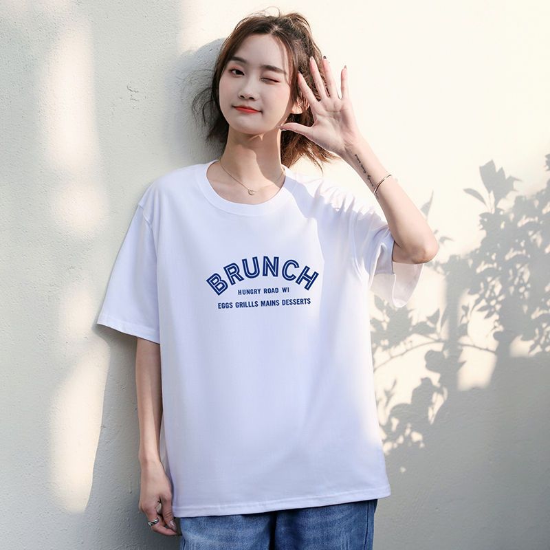 2023 new summer loose white T-shirt women's short-sleeved Korean version slimming large size student class uniform cotton T-shirt