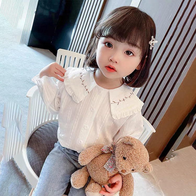 Girls doll collar shirt spring and autumn long-sleeved 2023 new baby girl net red foreign style children's spring cotton shirt
