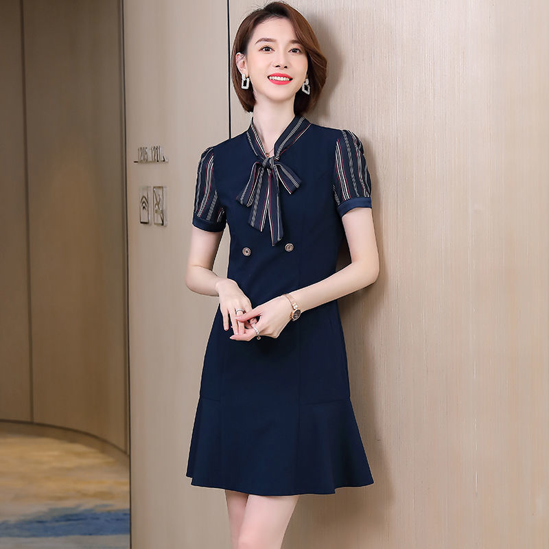 氣質空姐制服職業套裝女夏時尚修身連衣裙美容師珠寶店工作服套裙