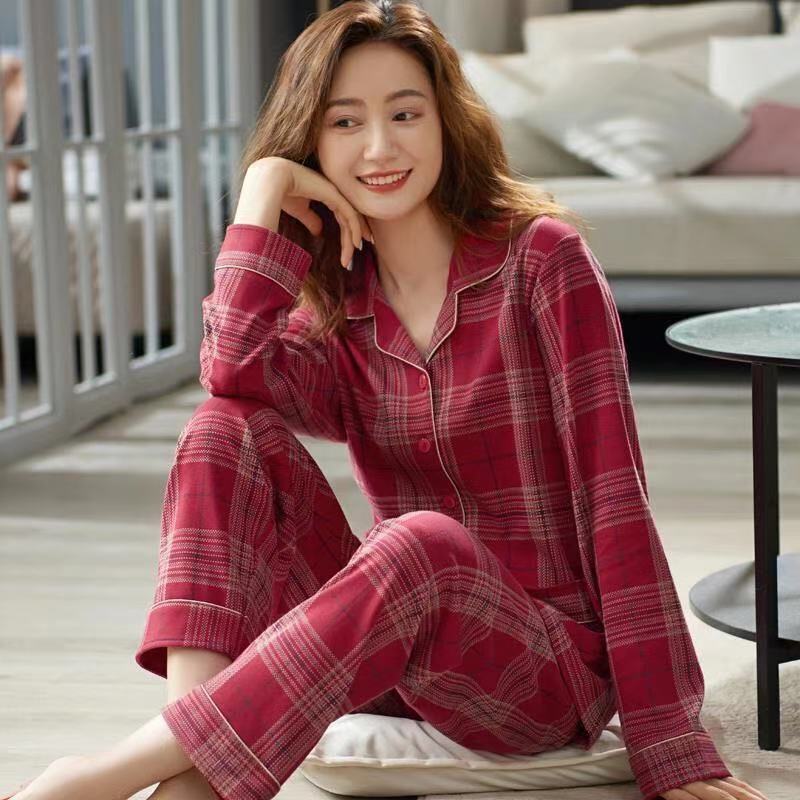 Middle-aged and elderly spring and autumn high-end pajamas women's pure cotton long-sleeved elderly mother-in-law middle-aged mother cotton home service suit