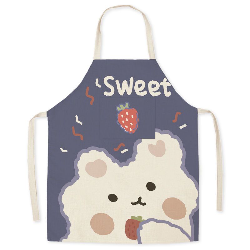 Adult linen sleeveless apron cartoon cute kitchen housework fashion knee length pocket apron apron apron