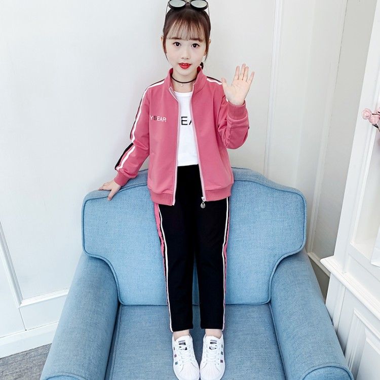 Girls spring suit 2022 new Korean style fashionable foreign style big girl spring and autumn children's clothing sports three-piece suit