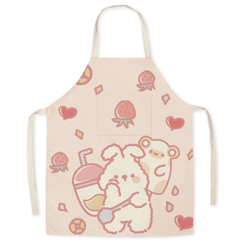 Adult linen sleeveless apron cartoon cute kitchen housework fashion knee length pocket apron apron apron