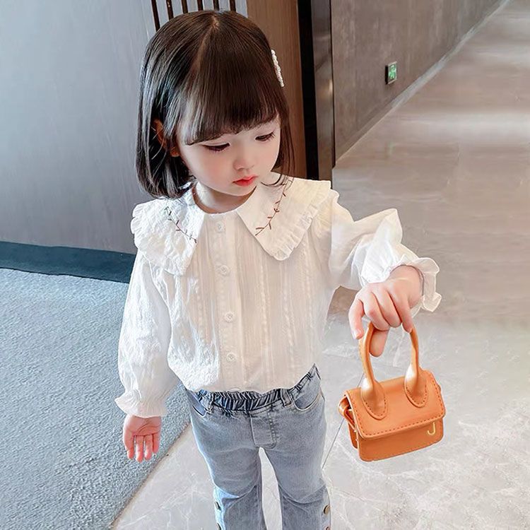 Girls doll collar shirt spring and autumn long-sleeved 2023 new baby girl net red foreign style children's spring cotton shirt