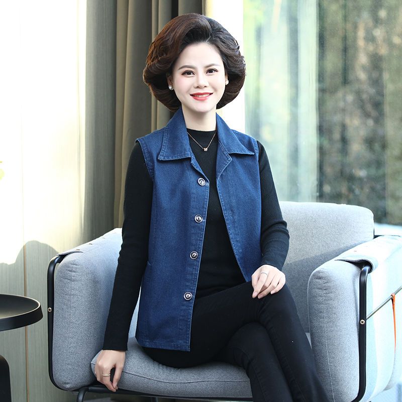 Middle-aged and elderly cowboy vest female mother spring and autumn grandma coat plus fat large size vest sleeveless loose single-layer vest