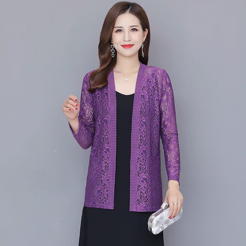  spring and summer new large-size women's clothing mid-length lace cardigan thin coat with sun protection clothing and air-conditioning shirt