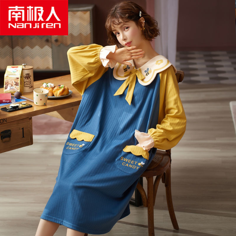 Nanjiren nightdress female spring and autumn pure cotton pregnant women large size fat mm cartoon cute long section autumn and winter princess wind pajamas