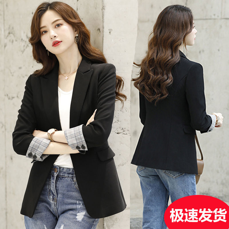Black suit jacket female small man  new spring and autumn slim slim casual high-end temperament suit jacket