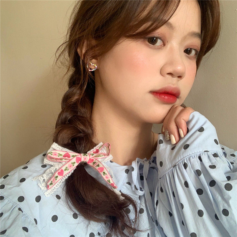 Japanese fresh floral lace bow hair clip sweet girl bangs hair clip ins versatile hair accessories