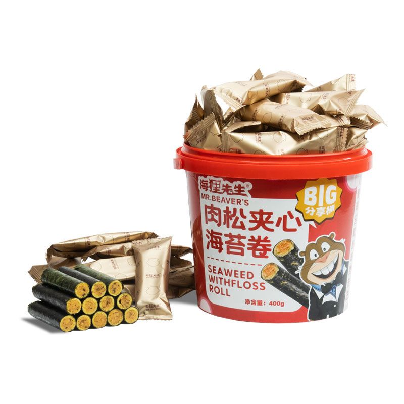 满4罐送夹心海苔 海狸先生海苔肉松卷海苔蛋卷零食100g 1罐 虎窝拼