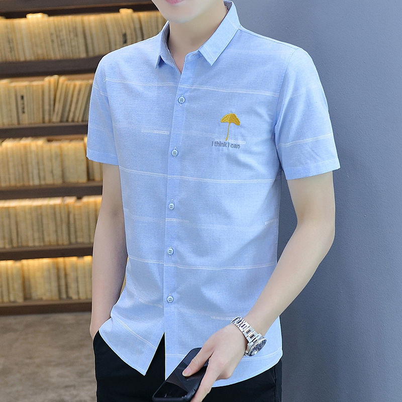 2023 summer ice silk half-sleeve men's short-sleeved shirt Korean style trendy handsome shirt business casual men's clothing