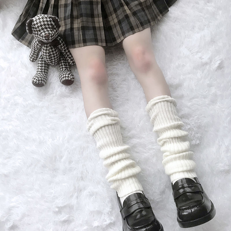 jk软妹日系Lolita毛球中长筒过膝小腿堆堆袜套洛丽塔秋冬季保暖女